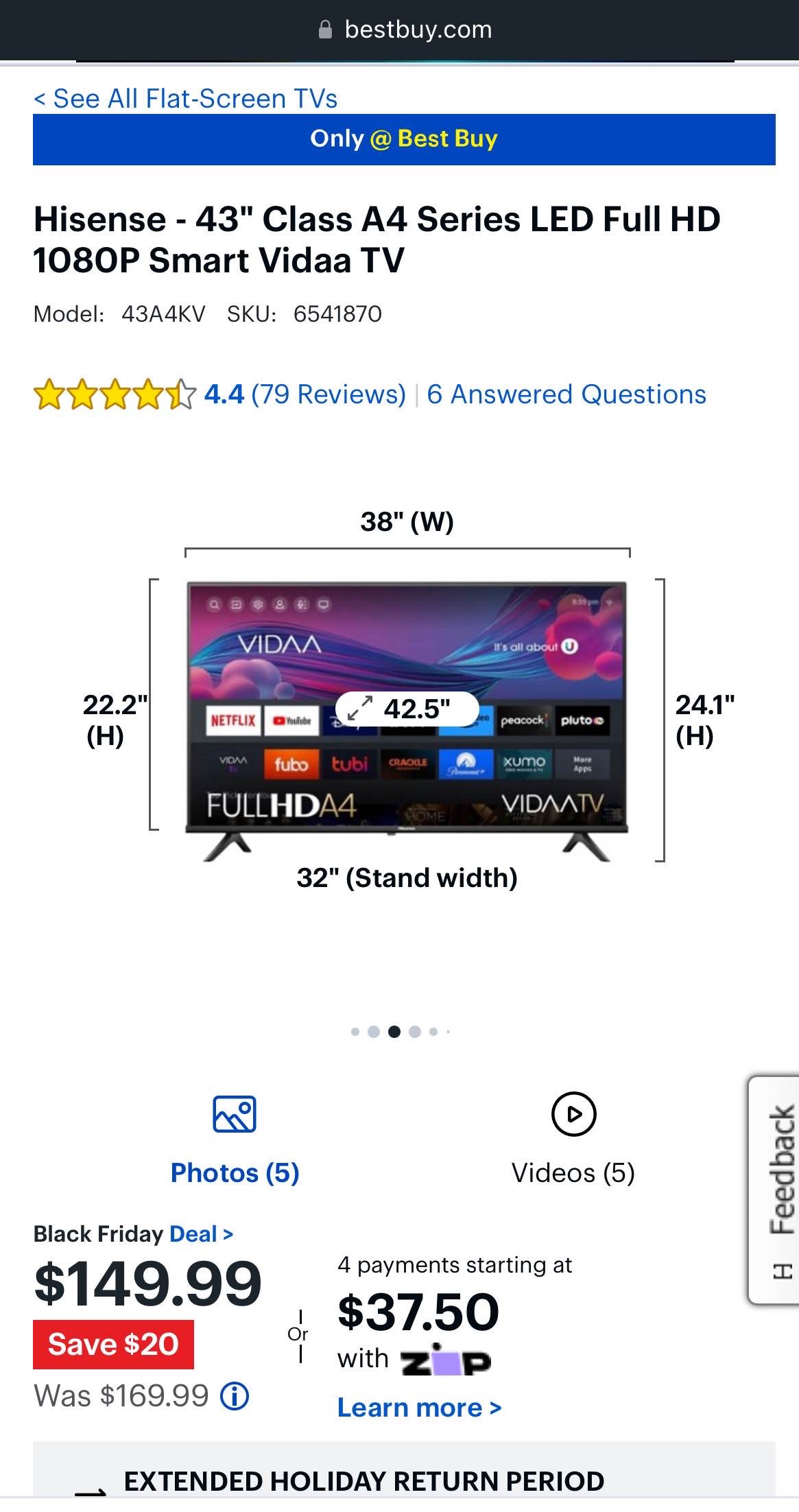 Hisense - 43" Class A4 Series LED Full HD 1080P Smart Vidaa TV