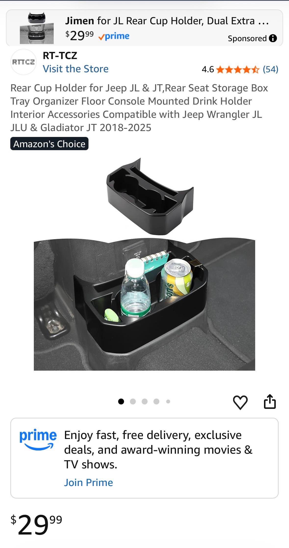 Rear Cup Holder for Jeep JL & JT,Rear Seat Storage Box Tray Organizer Floor Console Mounted Drink Holder Interior Accessories Compatible with Jeep Wrangler JL JLU & Gladiator JT 2018-2025