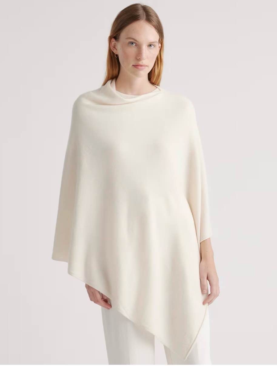 Mongolian Cashmere Poncho  in Ivory