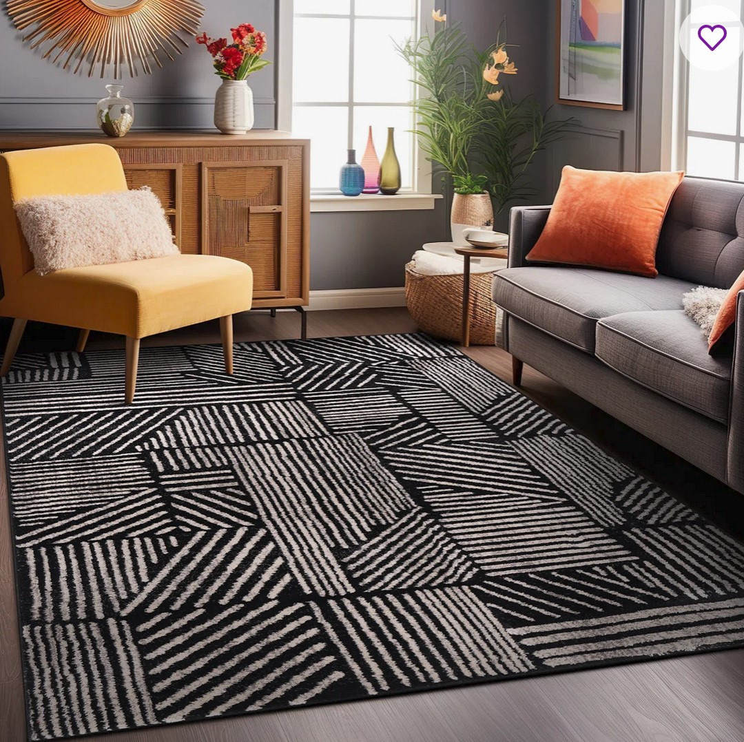 Rambo Geometric Black/Ivory Area Rug