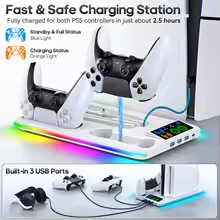 for PS5/PS5 Slim Stand with Headphone Hook Cooling Stand with Controller Charging Station for PS5 With 3 Levels Cooling Fan
