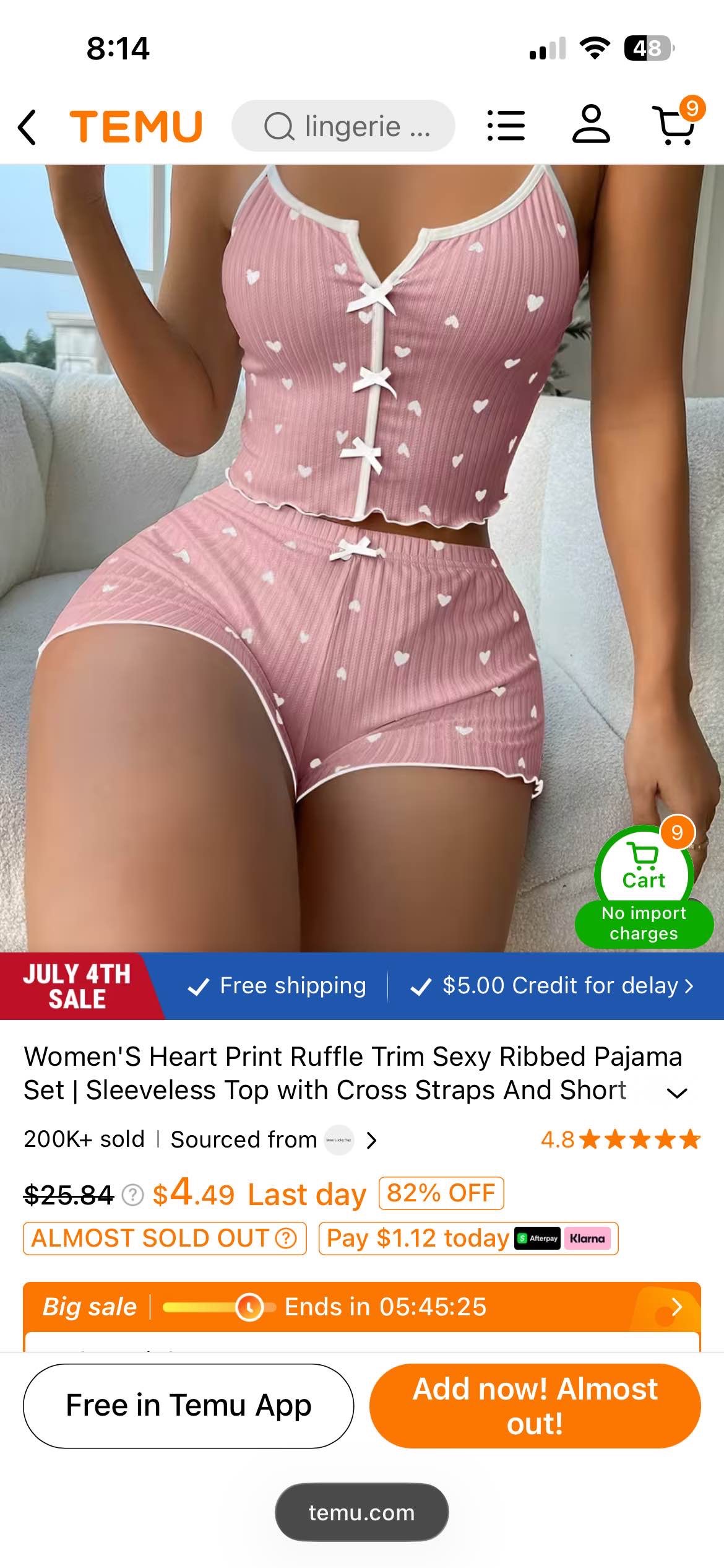 Women'S Heart Print Ruffle Trim * Ribbed Pajama Set | Sleeveless Top with Cross Straps And Short Shorts, Comfortable Loose Fit, * for Summ
