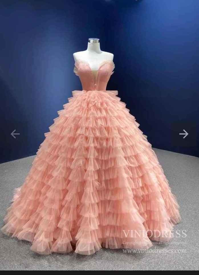 Strapless Blush Pink Quince Dresses Ruffled Princess Ball Gowns viniodress