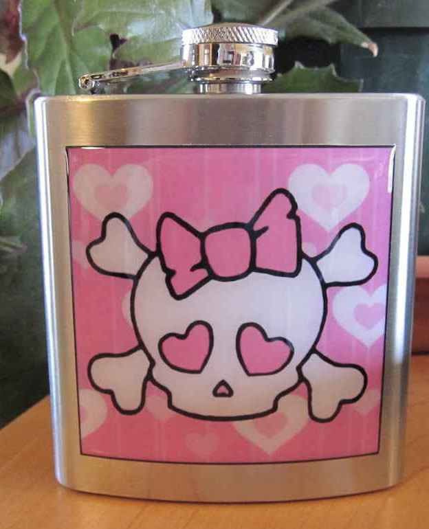 Skull Jolly Roger Pink Whiskey Hip Flask