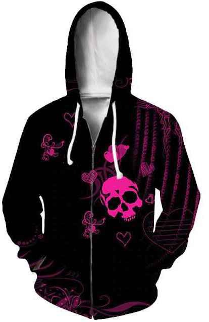 Skull Love Zip Up Hooded Sweatshirt