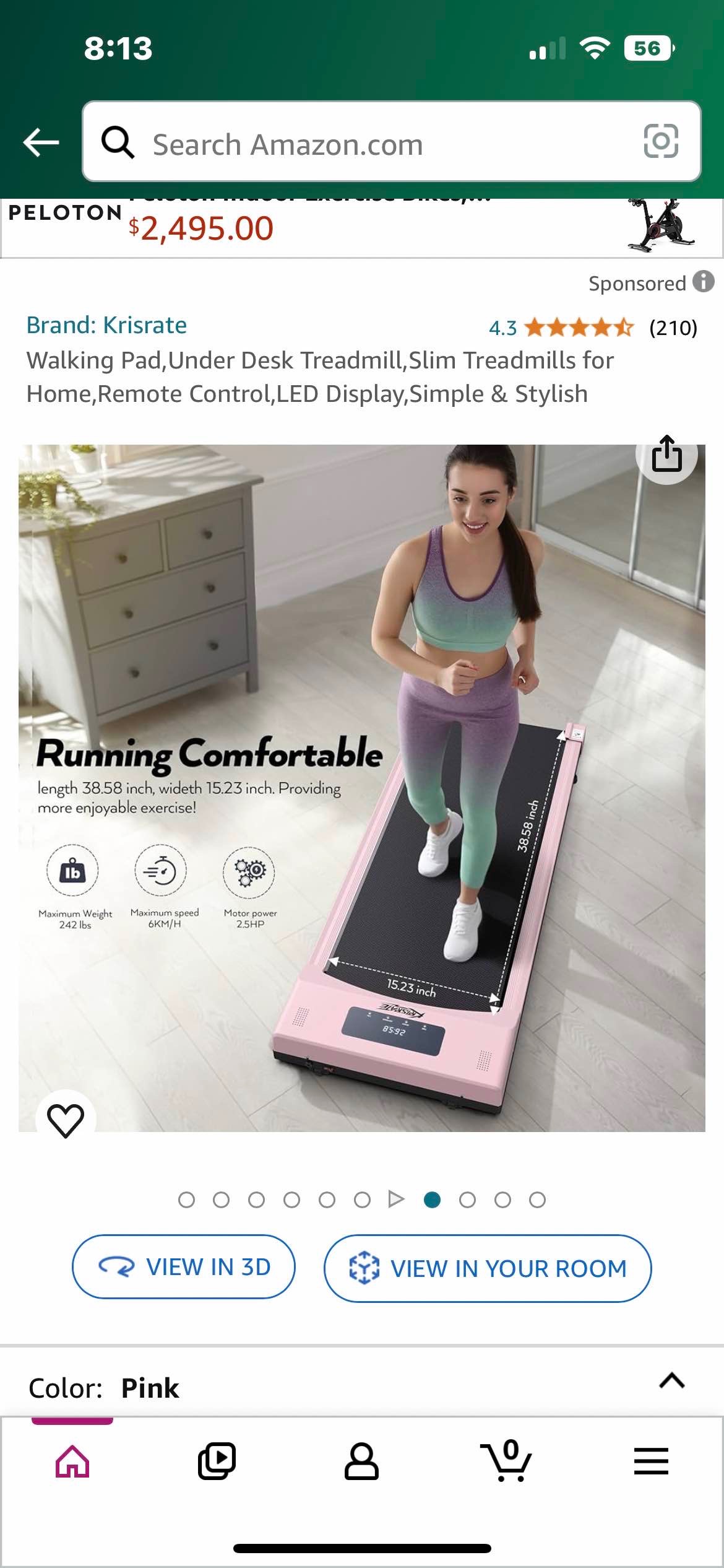 Walking Pad Treadmill, 2.5HP Under Desk Treadmill Portable, Desk Treadmill for Office Under Desk, Walking Treadmill Electric Quiet for Home/Apartment/Flat with Remote Control and LED Dispaly