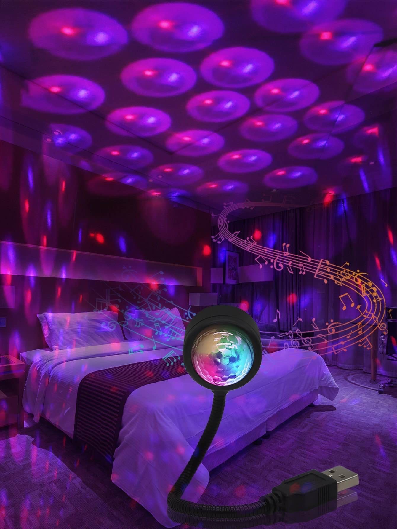 1pc USB Charging Projection Light, 7 Color Bendable Decoration Light For Home