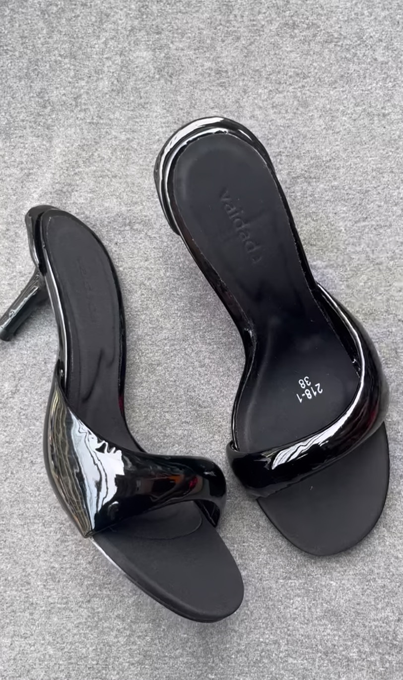 Black Glossy High Heel Sandals