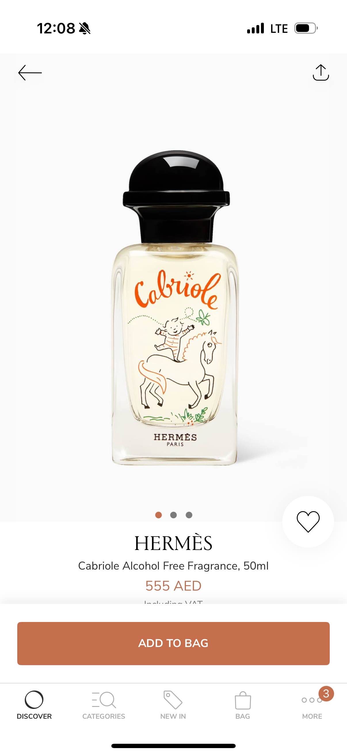 HERMÈS Cabriole Alcohol Free Fragrance, 50ml