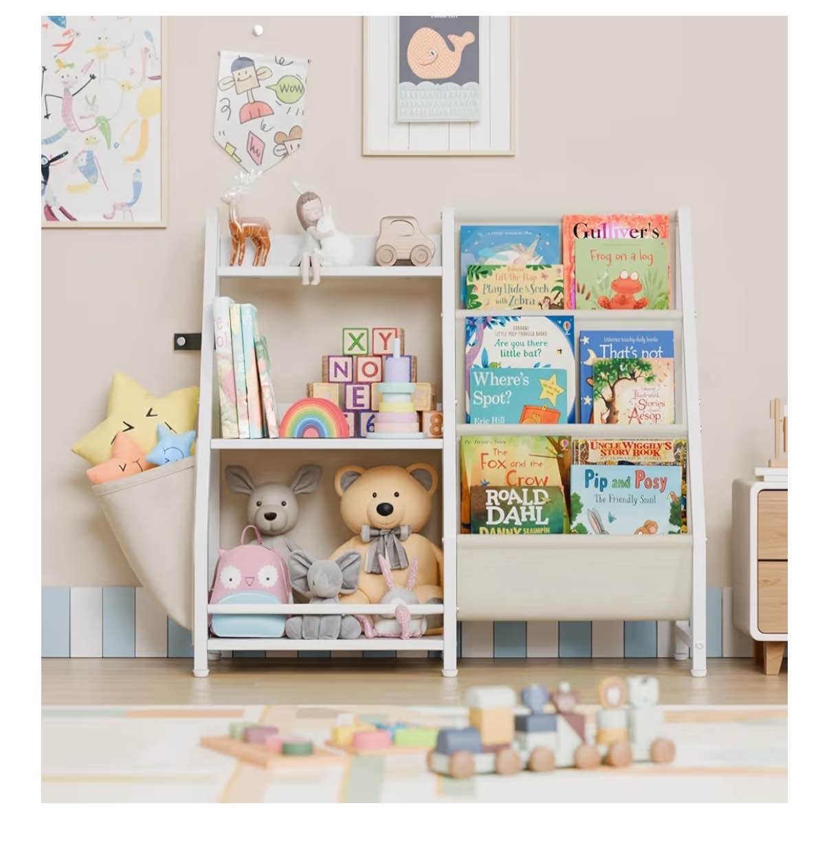 Kids Bookshelf and Toy Storage, 3-Tier Bookcase Book Shelf with Toy Storage Organizer, Toddler Book Display Shelves, Children Bookcase Organizer for Kids Room Classrooms Nursery Bedroom (85x30x75cm)