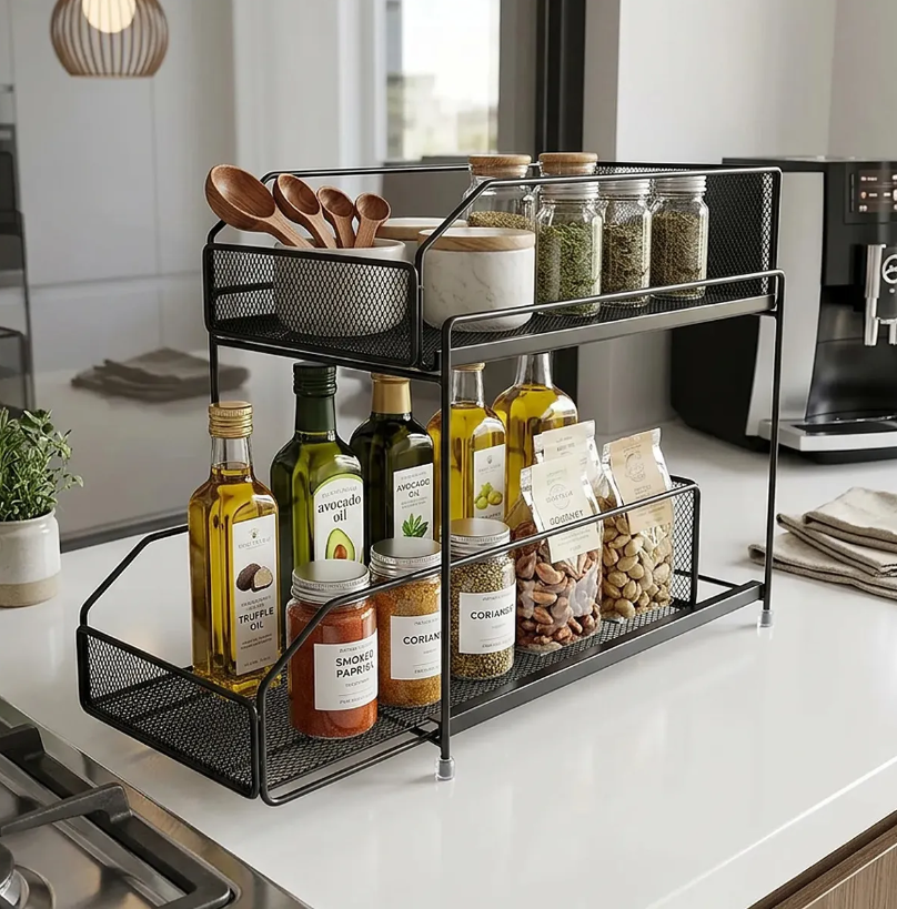 Organizador Alacena Estante bajo Mesada Cocina 2 cajones IMBACK Color Negro