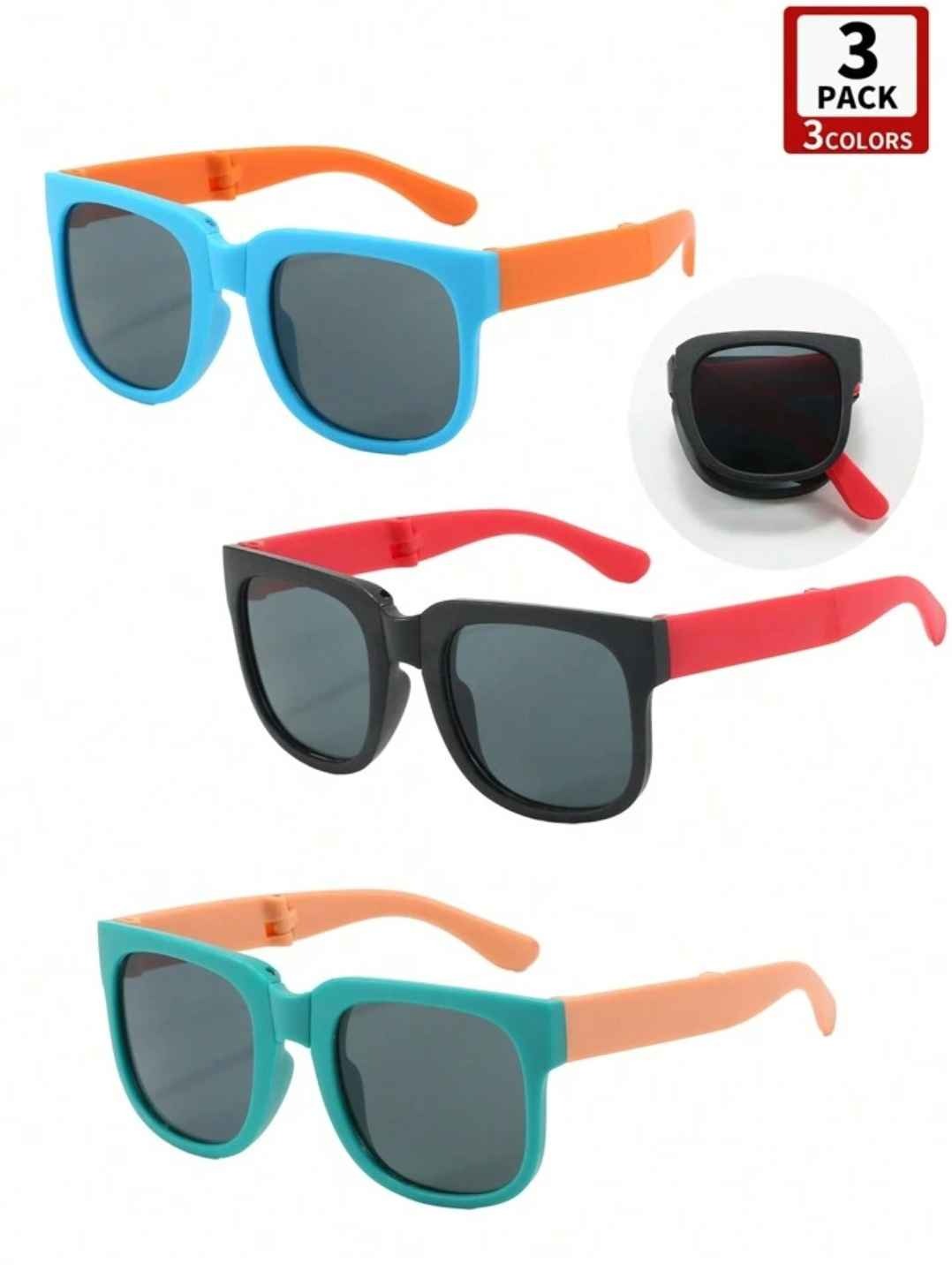 3 Pairs Foldable Square PC Glasses, Convenient Outdoor Hiking Glasses, Versatile Decorative Glasses For Boy, Girl & Kids
