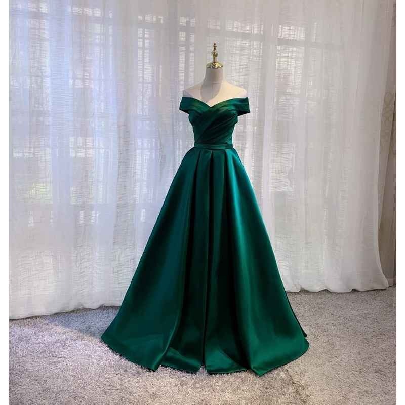 Green satin long prom dress simple evening dress