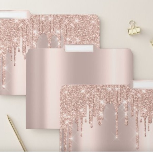 Rose Gold Makeup Drips Glitter Beauty Sparkly File Folder
