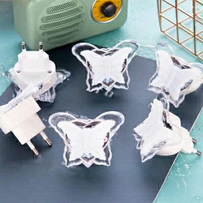 Butterfly Mini Plug in Night Light Modern Plastic Bedroom LED Wall Lighting Ideas in Clear