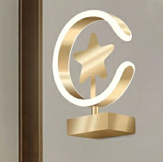 C-Shape and Star Wall Lighting Ideas Nordic Style Acrylic LED Bedroom Wall Lamp Fixture in Gold, Warm Light