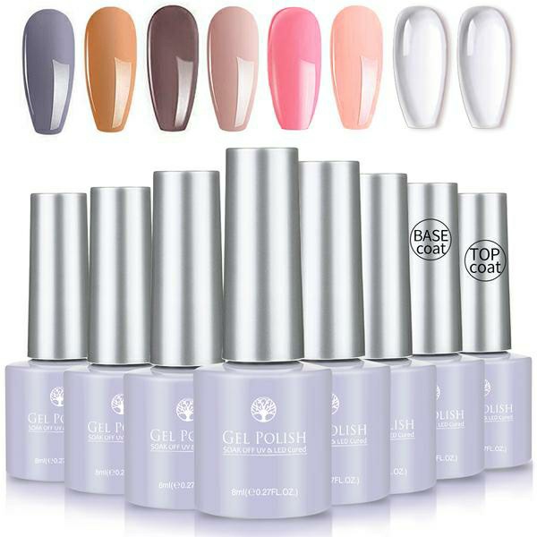 8PCS Gel Nail Polish Set, Soak Off Gel Polish, 6 Colours UV Gel Nail Polish & Base/Top Coat