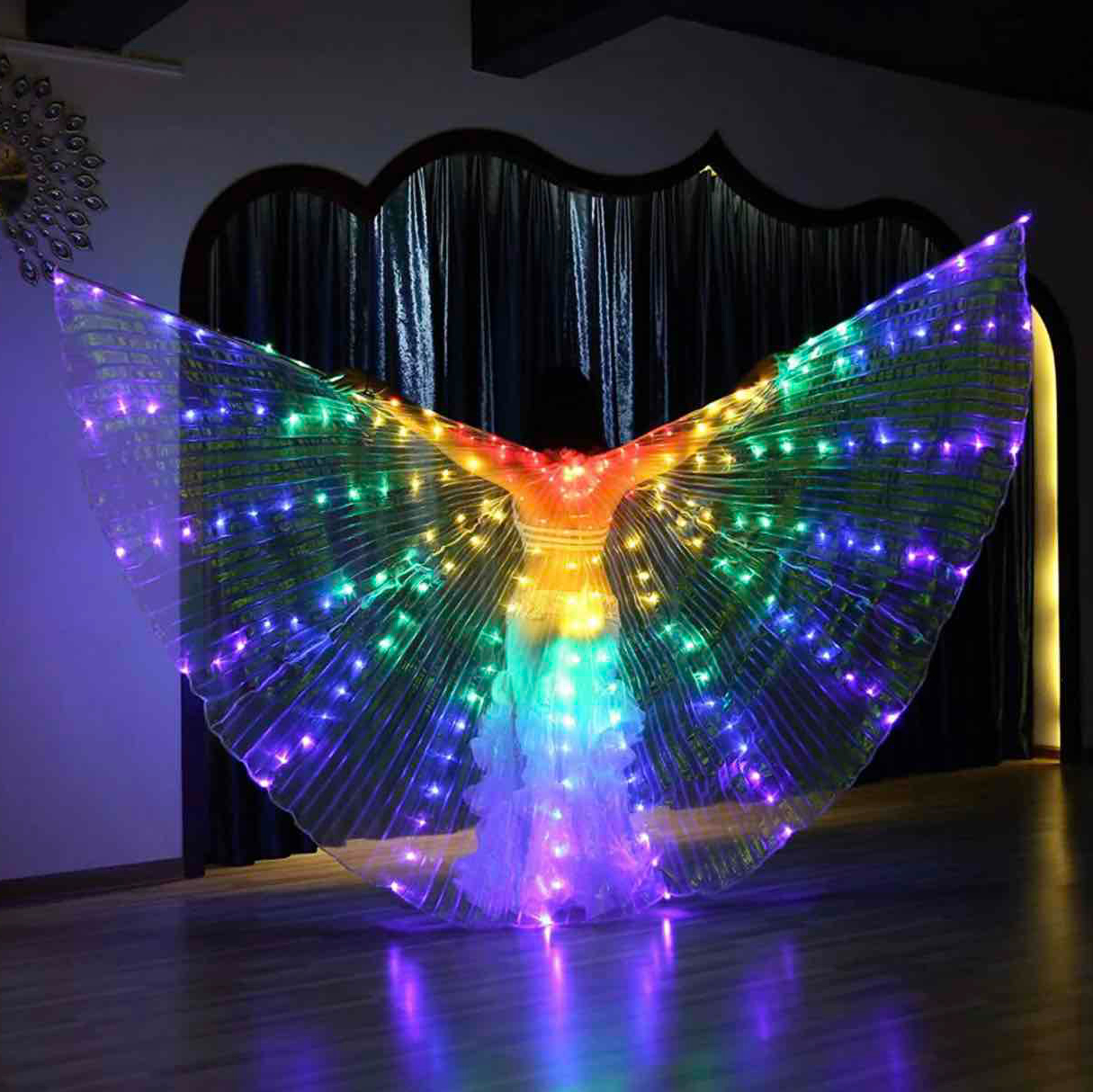 AIHANCH LED Belly Dance Wings Girls Colorful Butterfly Light Up Wings with Sticks and 2 Masquerade Masks for Kids and Adults