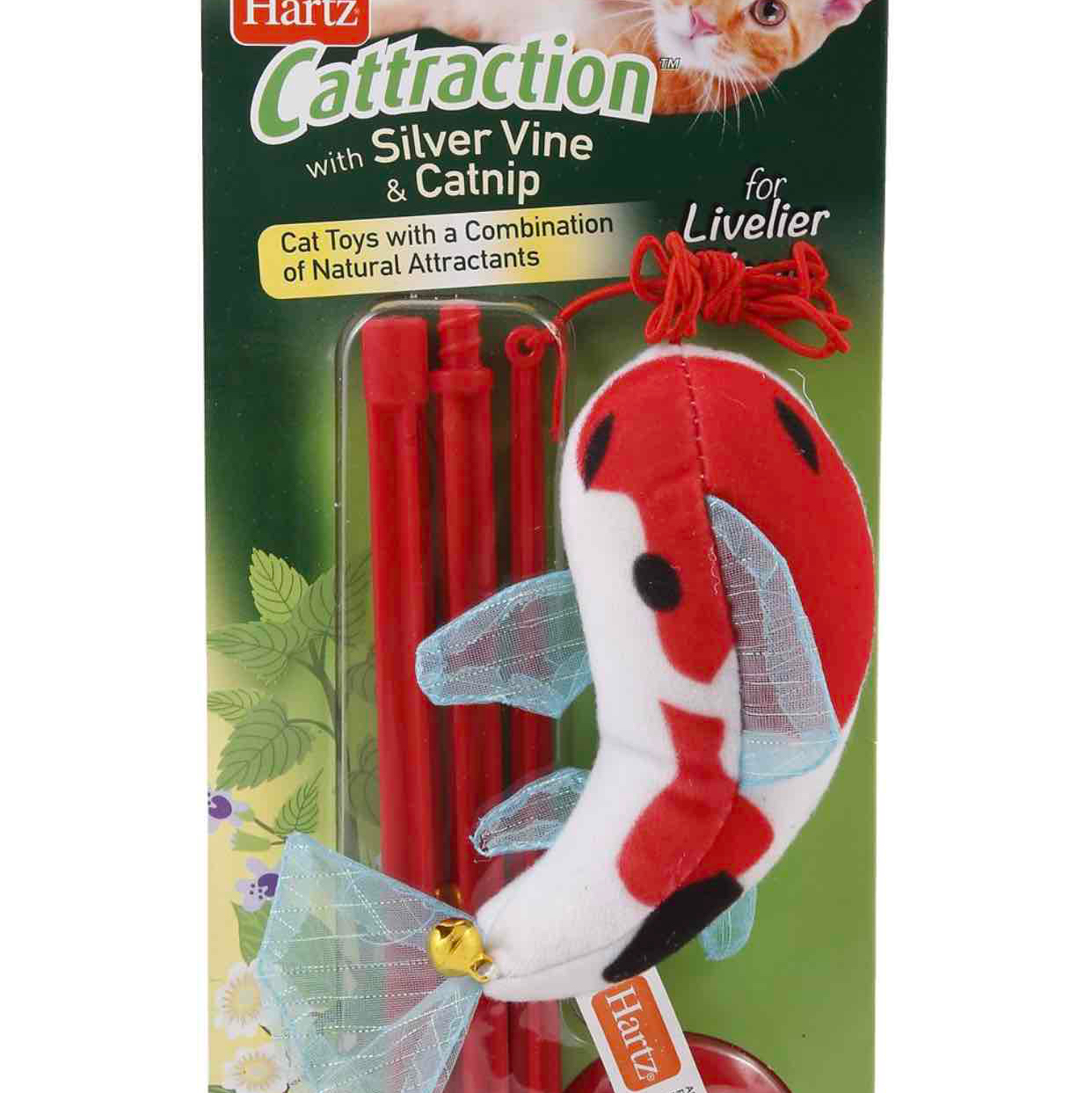 Hartz Cattraction Silver Vine & Catnip Koi Fish Dangler Cat Wand Toy - Red