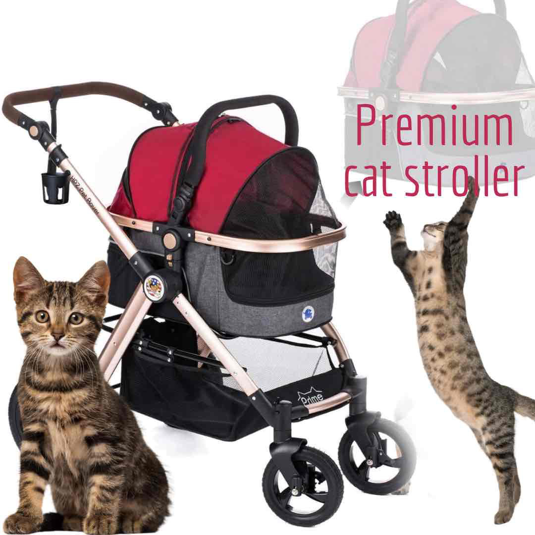 HPZ Pet Rover Prime 3-in-1 Luxury Dog/Cat/Pet Stroller (Travel Carrier +Car Seat +Stroller) w/Detach Carrier/Pump-Free Rubber Tires/Aluminum Frame/Reversible Handle for Small Pets