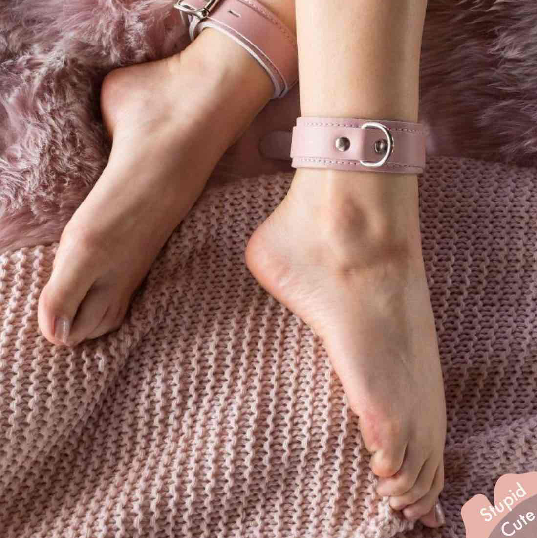 Stupid Cute Leather Ankle Cuffs in Pale Pink