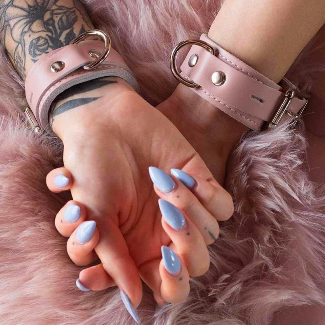 Stupid Cute Leather Wrist Cuffs in Pale Pink