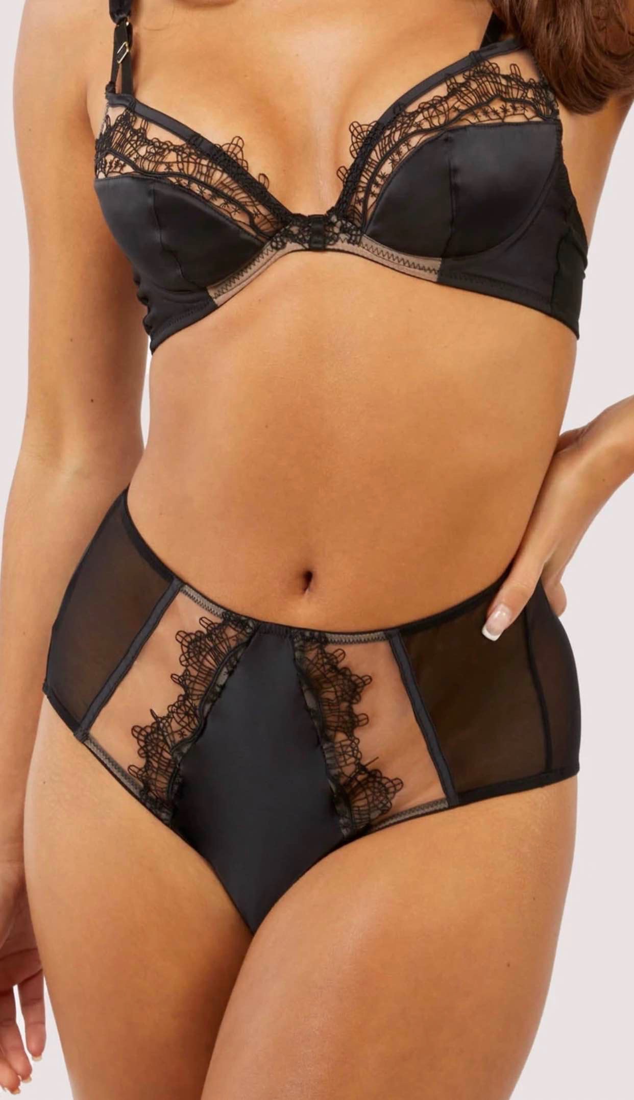 Wren Black Illusion Mesh and Satin High Waist Panty