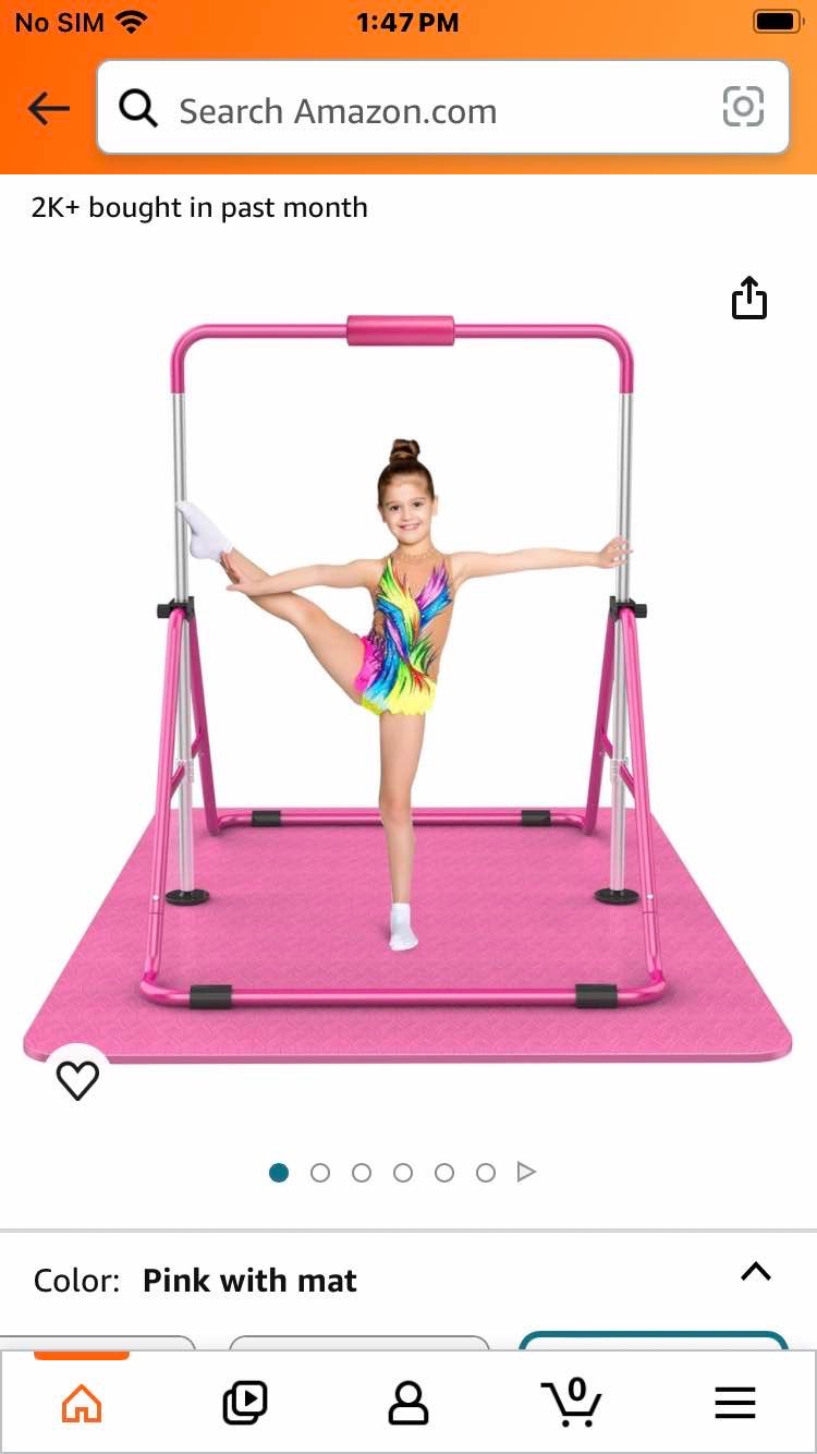 5 Ft Horizontal Bar Adjustable Kip Bars Pink Gymnastics Gymnastics Bar + 6 Ft x 4 Ft Tri-Fold Large Mat + 8 Ft Balance Beam, for Kids, Home, Girls, Monkey Beam, Balance Set Adjustable