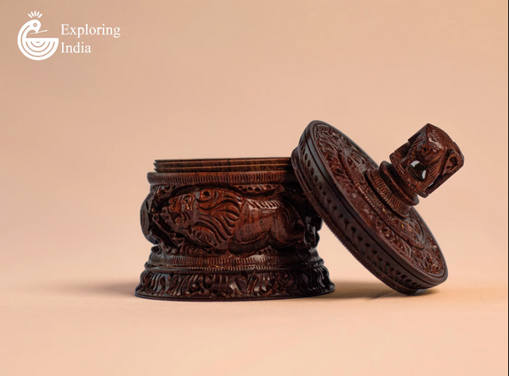 Handmade Wooden Storage Box Carved with Elephant Figurines Statue | Exploring India
