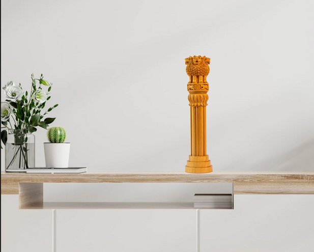 Buy Handcrafted Natural Wooden Ashoka Stambh Indian National Emblem from Exploring India