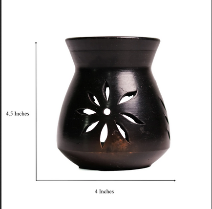Handmade Black Pottery Tea-Light Holder from Exploring India