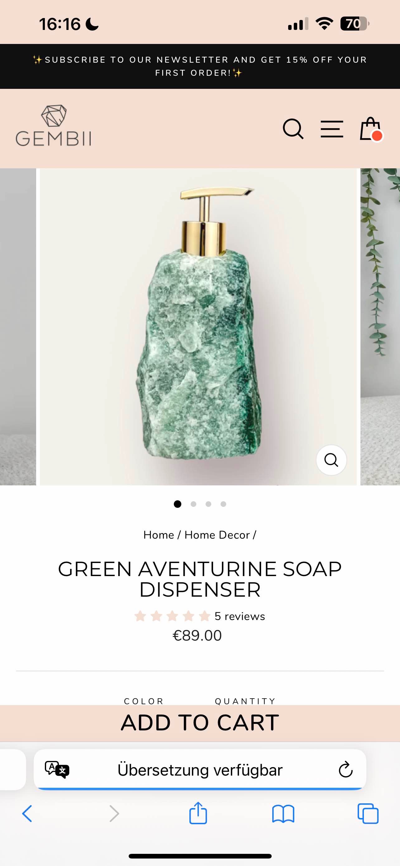 Green Aventurine soap dispenser