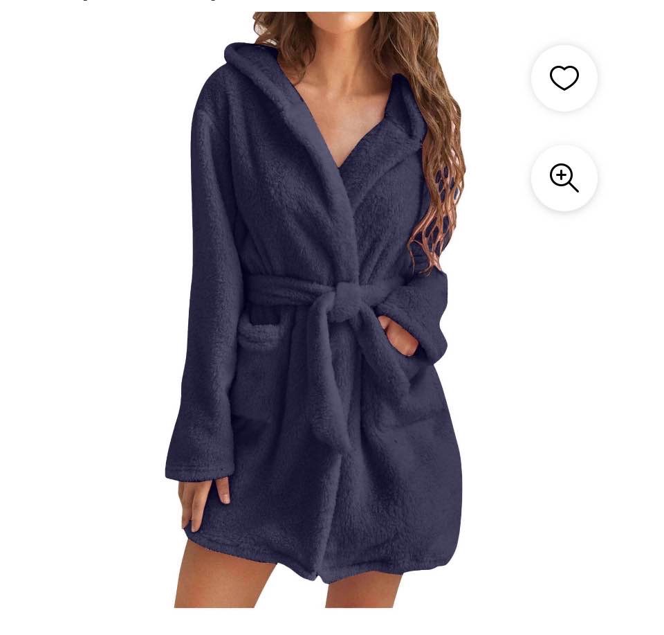 Fuzzy Robe for Women Mid Length Bathrobe Belted Solid Color Plush Kimono Robe with Pockets Soft Winter Spa Robes
