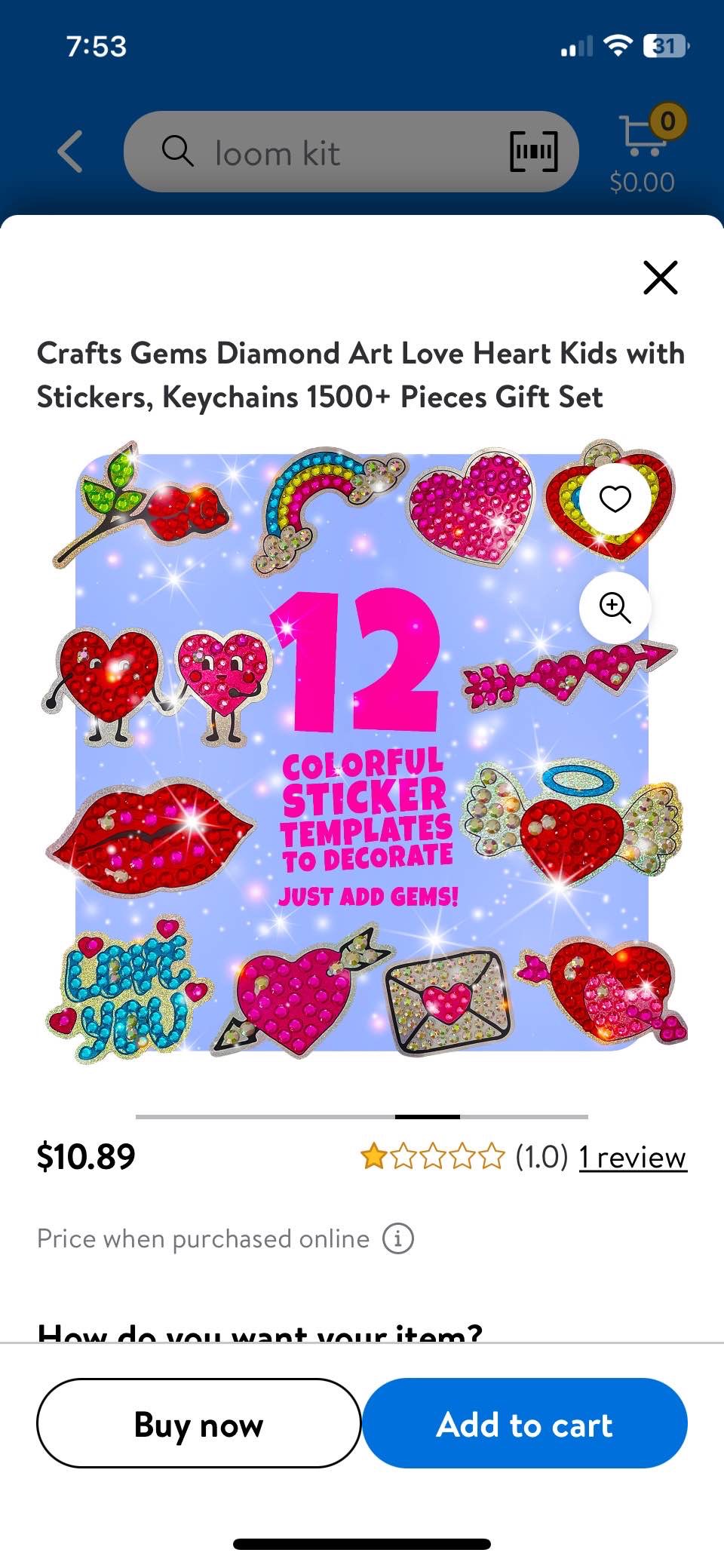 Blue Squid Gem Art Painting Kit Arts and Crafts Gems Diamond Art Love Heart Kids with Stickers, Keychains 1500+ Pieces Gift Set