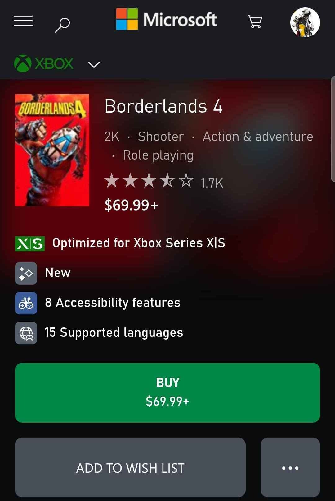 Borderlands 4 xbox serie S