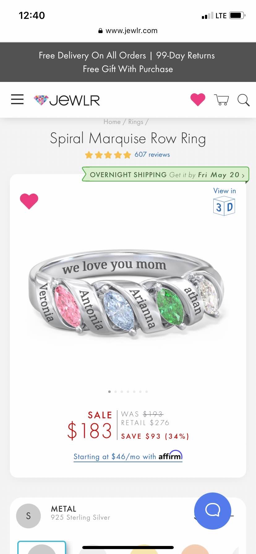 Spiral Marquise Row Ring