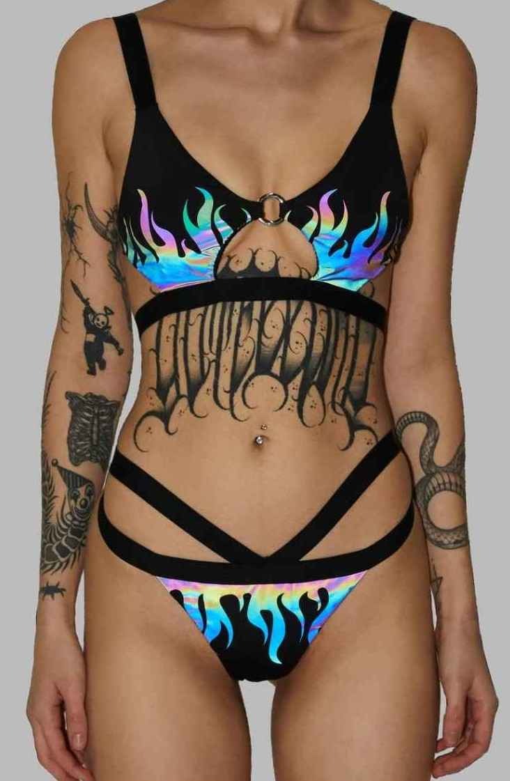 Towers Swimwear Reflective Flame Bikini Set - Black