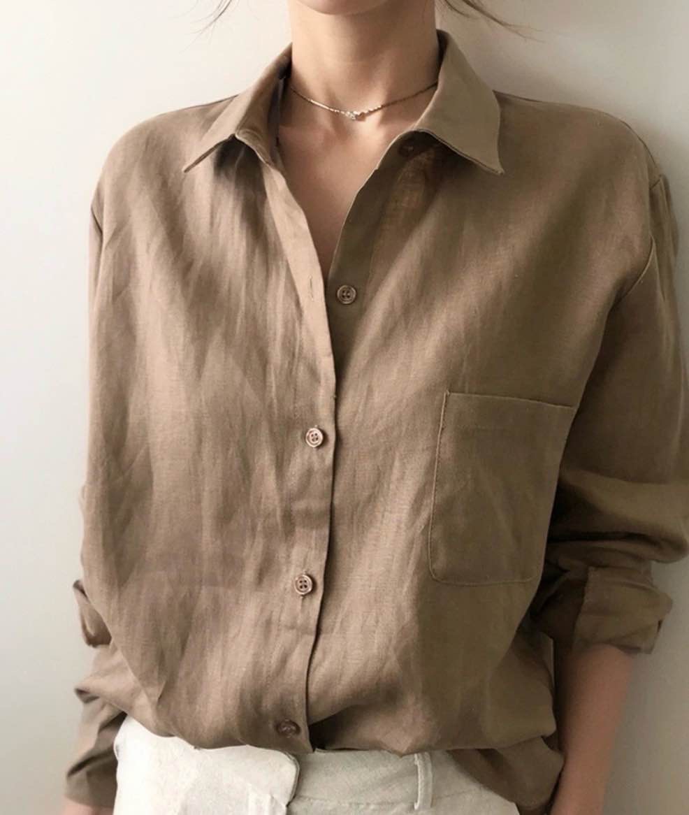 Lasaky – Contemporary Casual Outerwear: Stylish Cotton Linen White Shirt with Retro Aesthetic