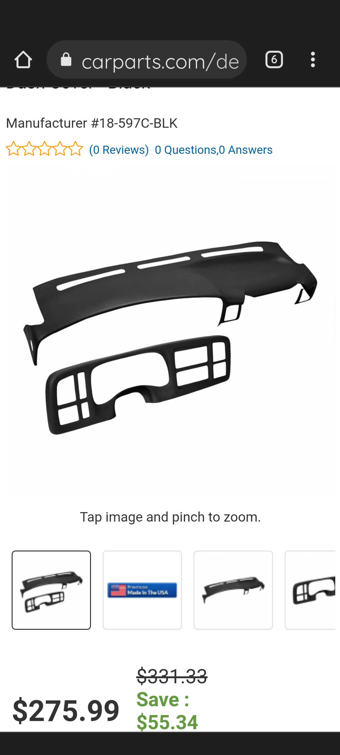 Coverlay® 18-597C-BLK Plastic Dash Cover - Black