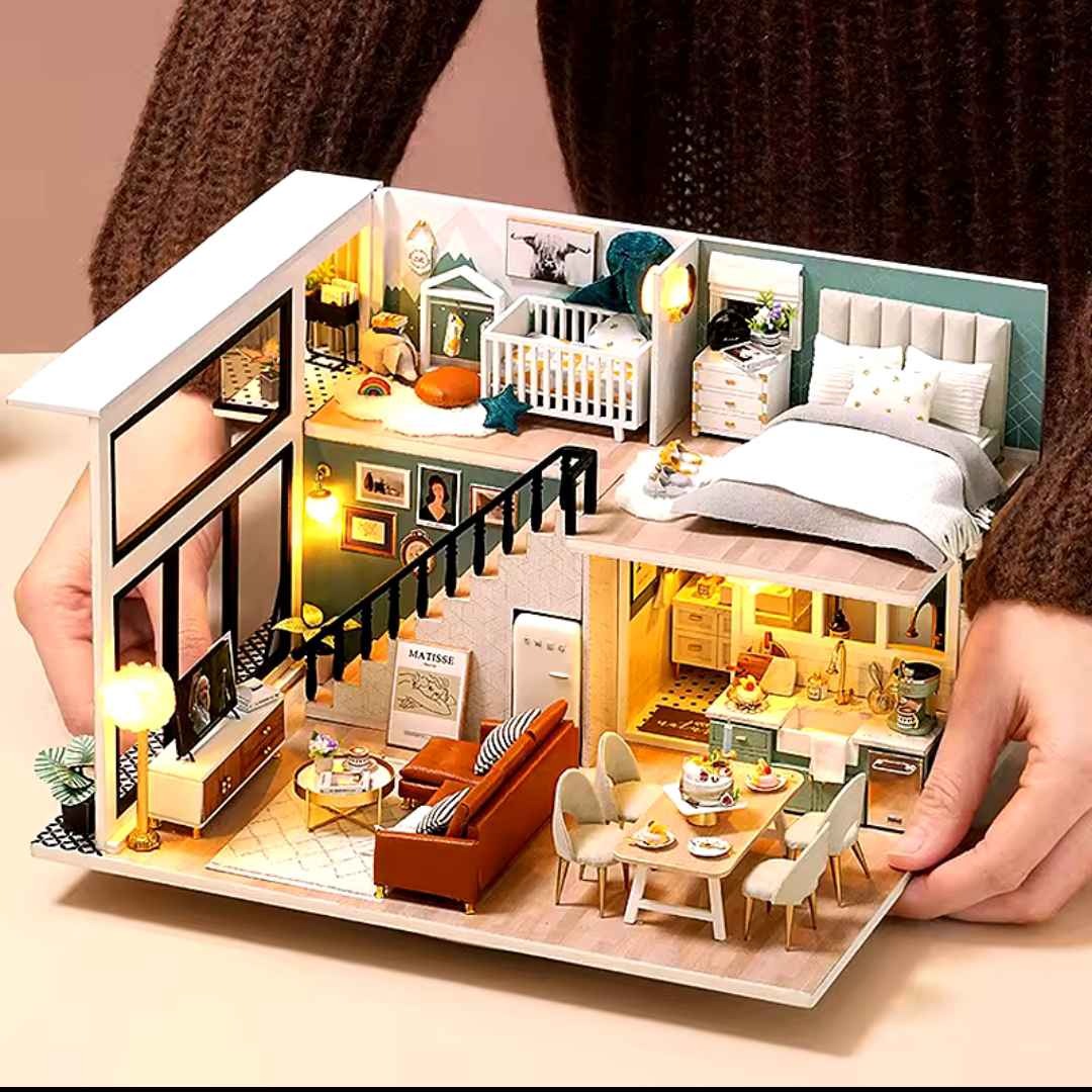 Dollhouse Miniature with Furniture DIY Wooden Dollhouse 1:12 Scale Creative Room - Without Dust, 245x205x150mm
