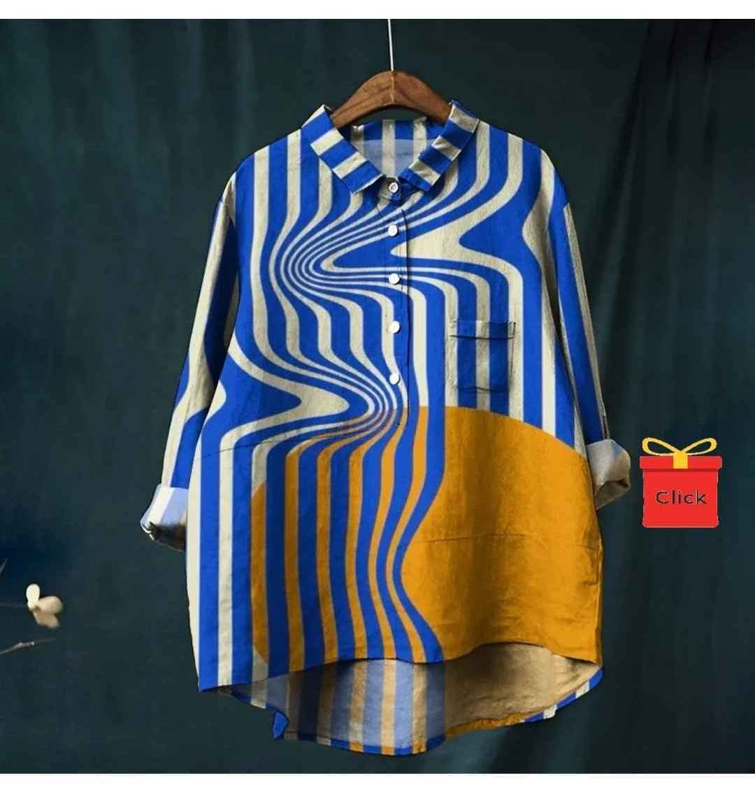 Women's Vintage Abstract Art Print Casual Shirt