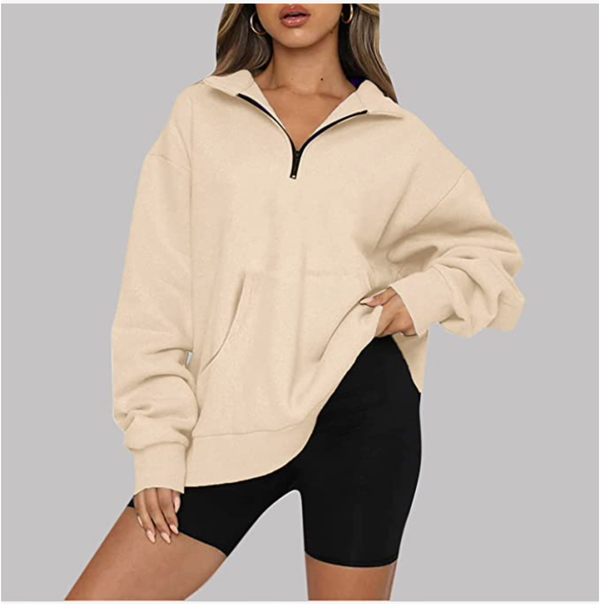 Womens Oversized Half Zip Pullover Long Sleeve Sweatshirt Quarter Zip Hoodie Sweater Teen Girls Fall Blouse Clothes Long Sleeve Sweatshirt