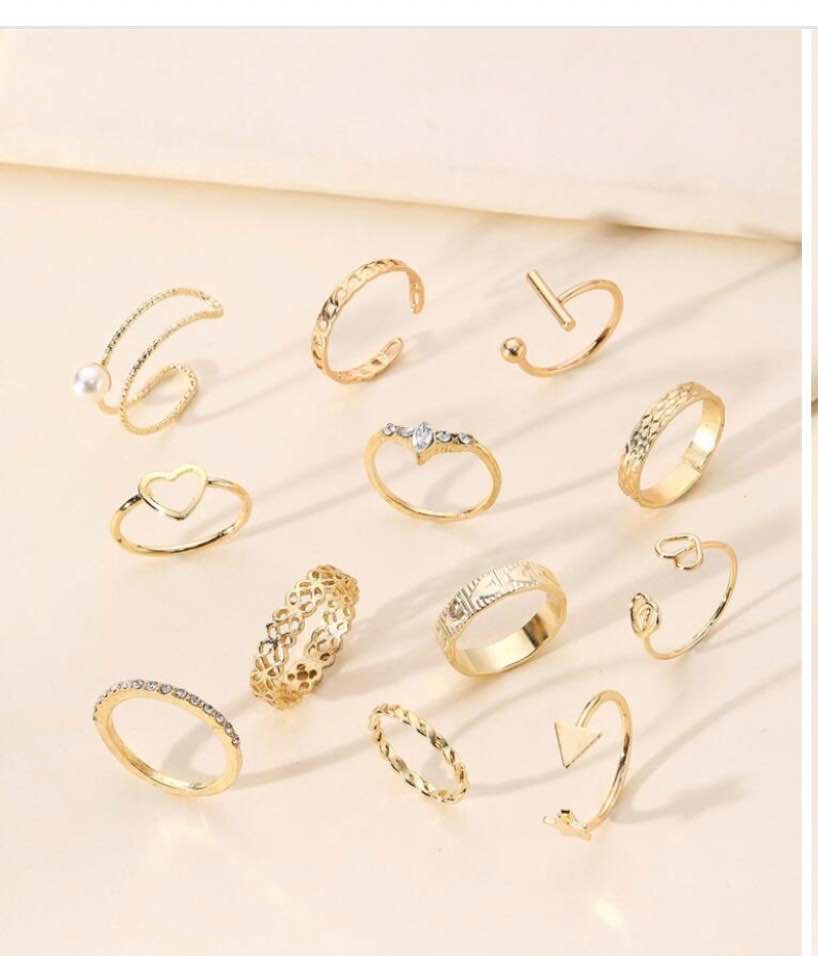 12pcs rhinestone and faux pearl decor ring