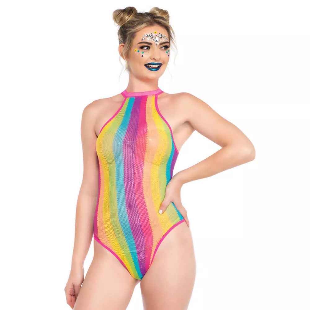 Leg Avenue Leg Avenue Bodysuit Rainbow Halter Regenboog