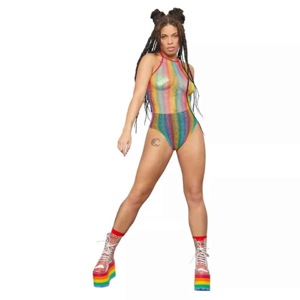 Fever Fever Bodysuit Rainbow Fishnet Regenboog