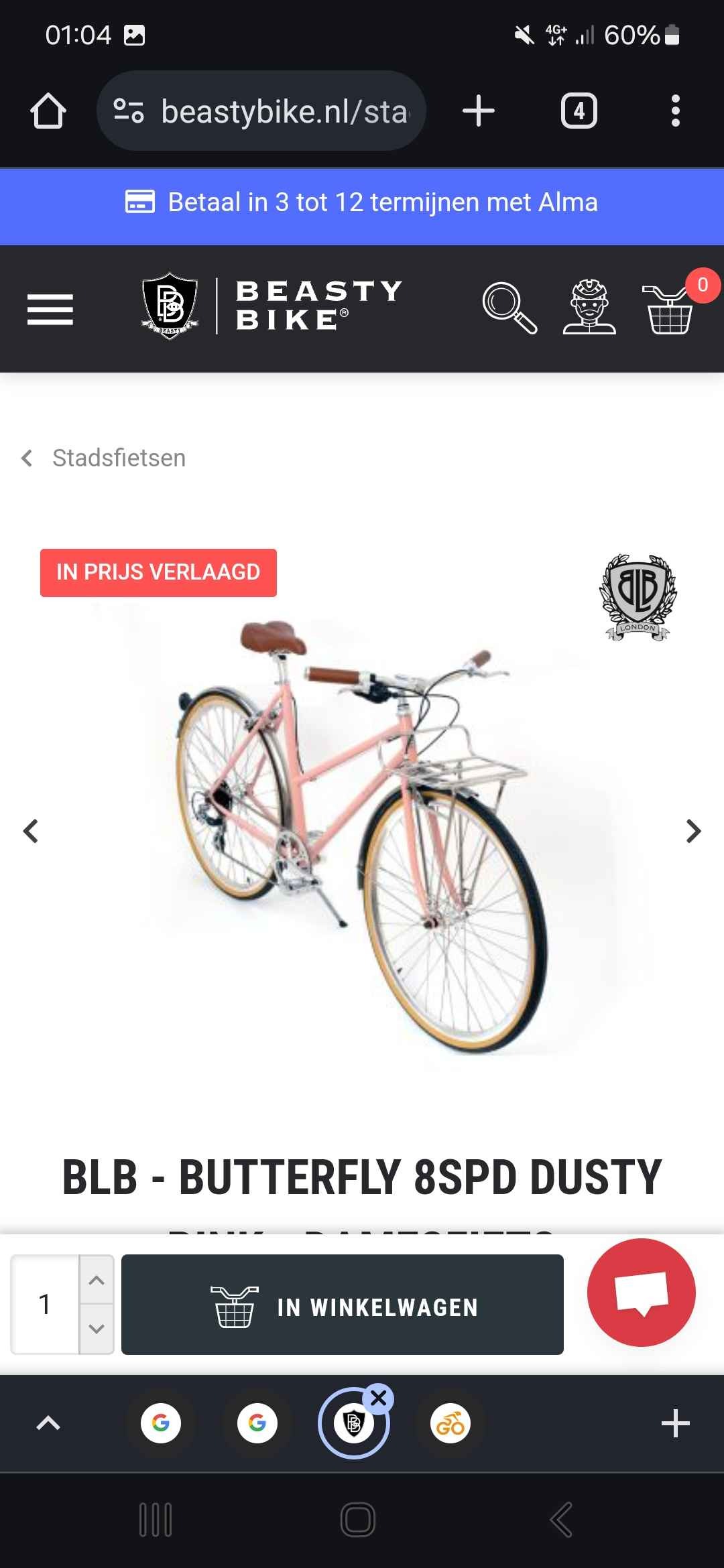 BLB - BUTTERFLY 8SPD DUSTY PINK - DAMESFIETS