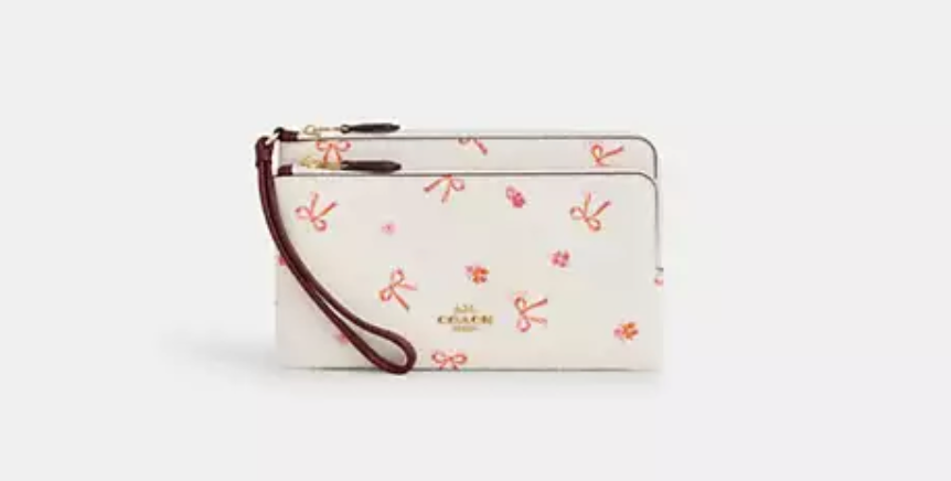 Double Zip Wallet With Bow Print