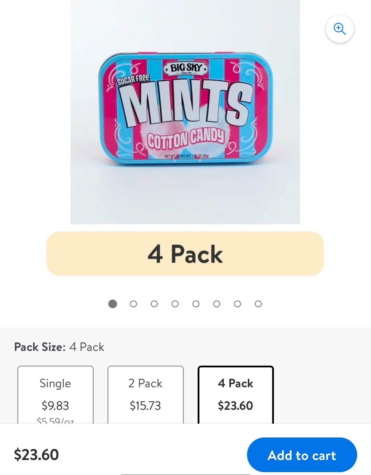 (4 pack) Big Sky Cotton Candy Mints Sugar Free, Vanilla Flavored, Allergens Not Contained, Contains 50 Mints, 1.76 oz.