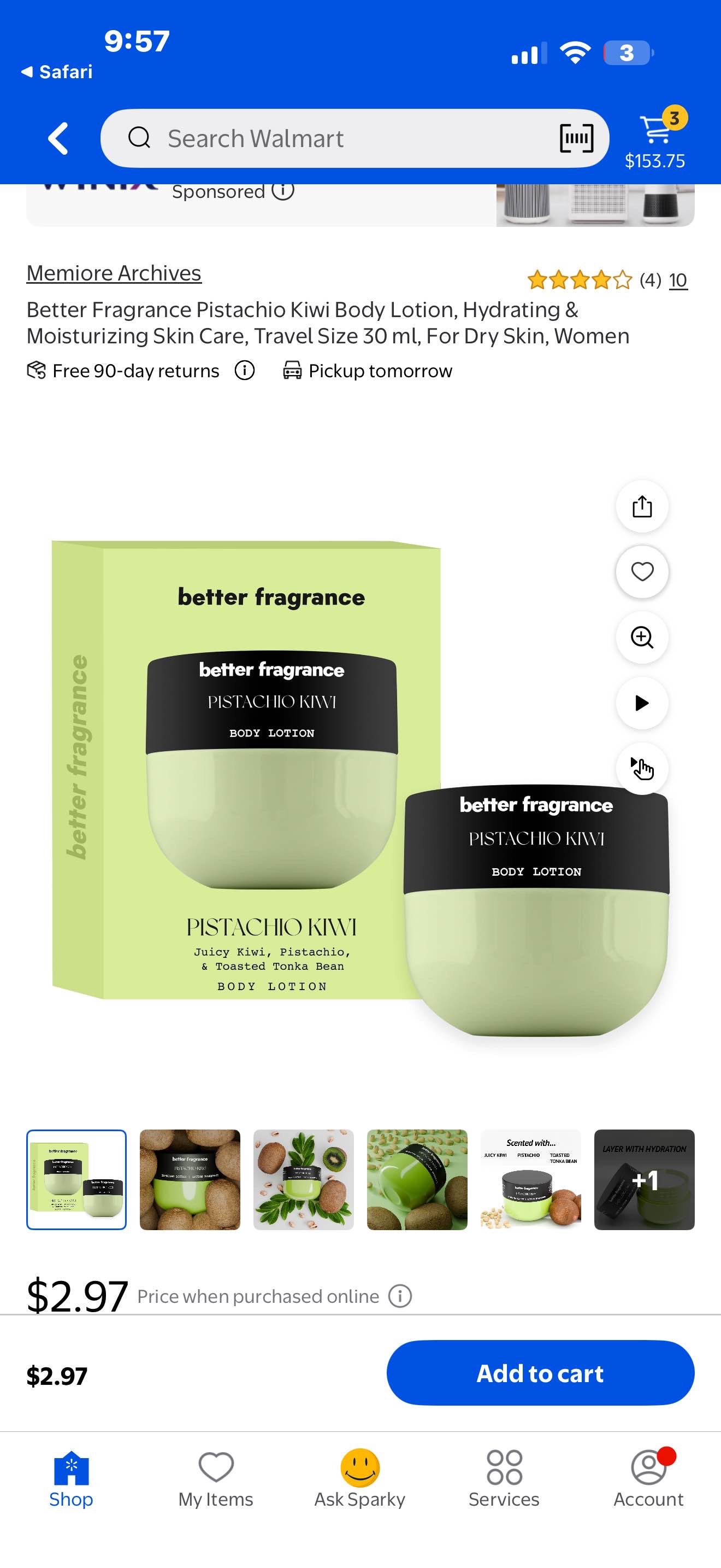 Better Fragrance Pistachio Kiwi Body Lotion, Hydrating & Moisturizing Skin Care, Travel Size 30 ml, For Dry Skin, Women