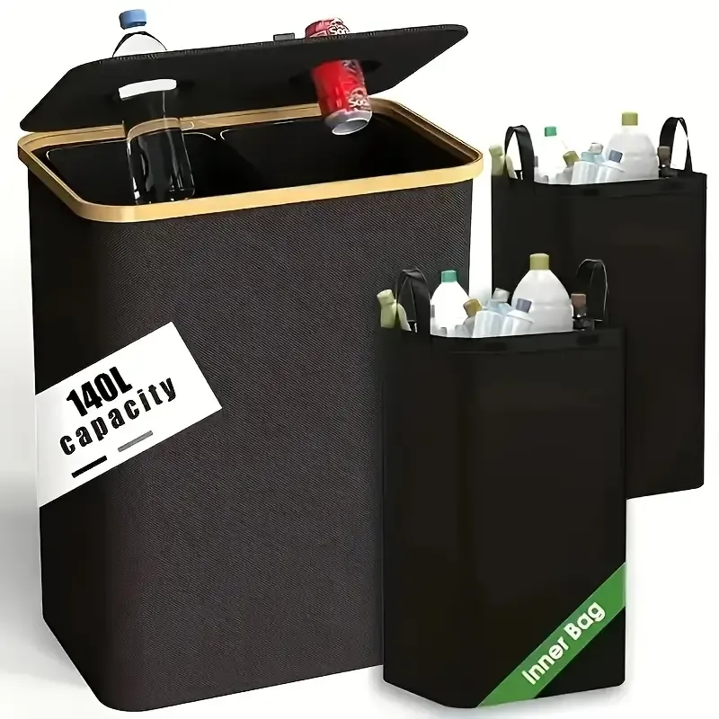 Sustainable Dual-Compartment Large Capacity 150L Trash Can with Lid - Perfect for Sorting and Storage, Easy to Clean Design, Suitable for Home Organization, Laundry Basket - Ideal for Holiday Gifting